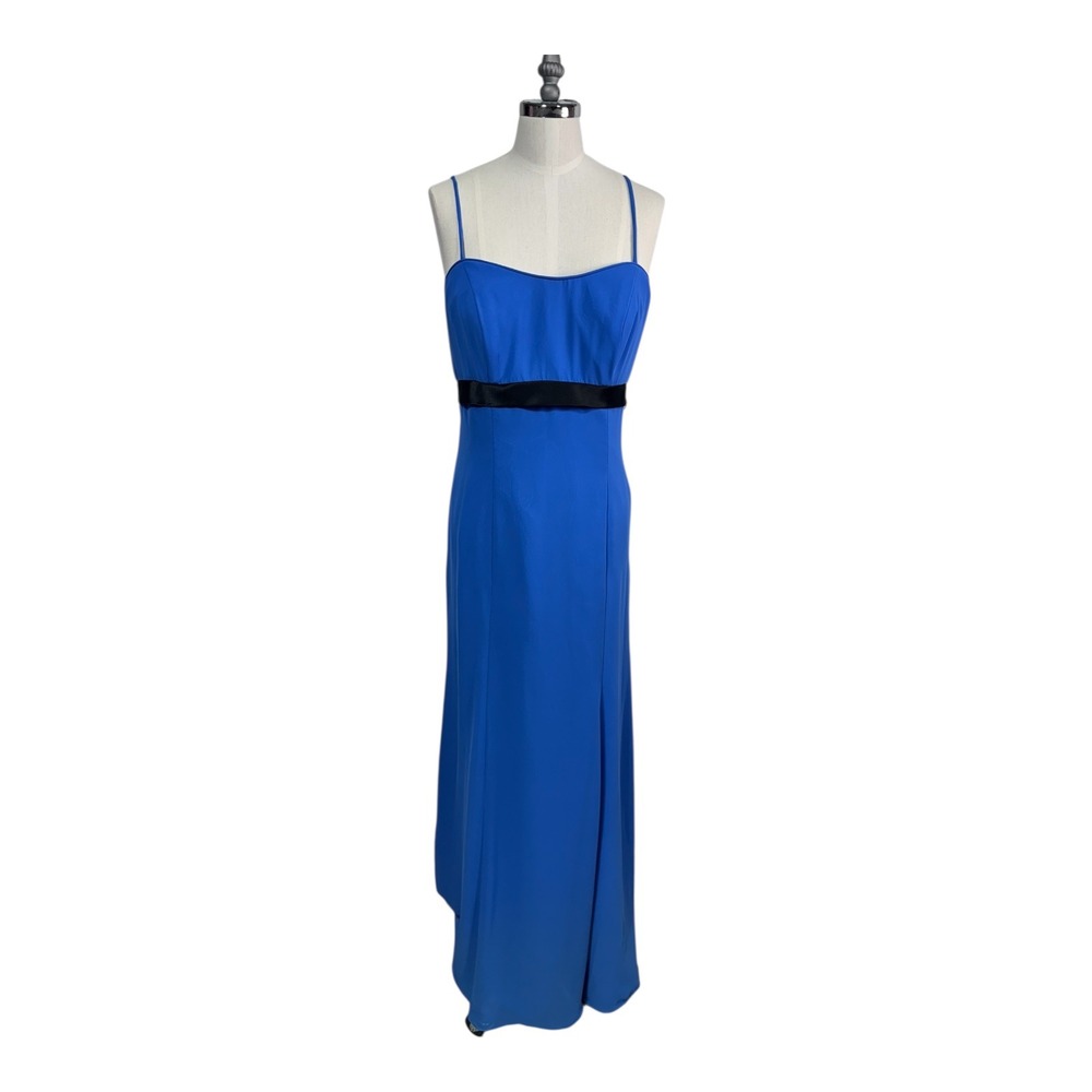 Linda Royal Blue Chiffon Maxi Gown Open Back Bow Detail Prom Formal Women's 16‎